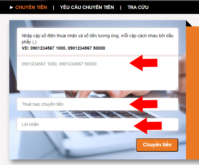cach chuyen tien mobifone qua website
