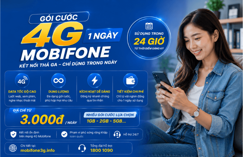 Cách đăng ký 4G MobiFone 1 ngày 8GB giá 5K 7K 10K mới 2026