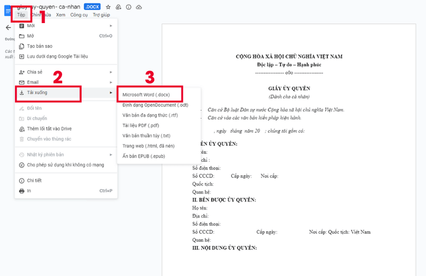 file word mau giay uy quyen lam lai sim dien thoai