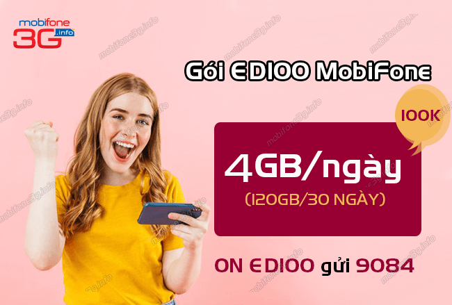 Đăng ký gói ED100 MobiFone 120GB/100k miễn phí cước phát sinh