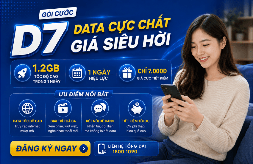 Cách đăng ký D7 MobiFone 1 ngày 7K nhận 1.2GB tốc độ cao