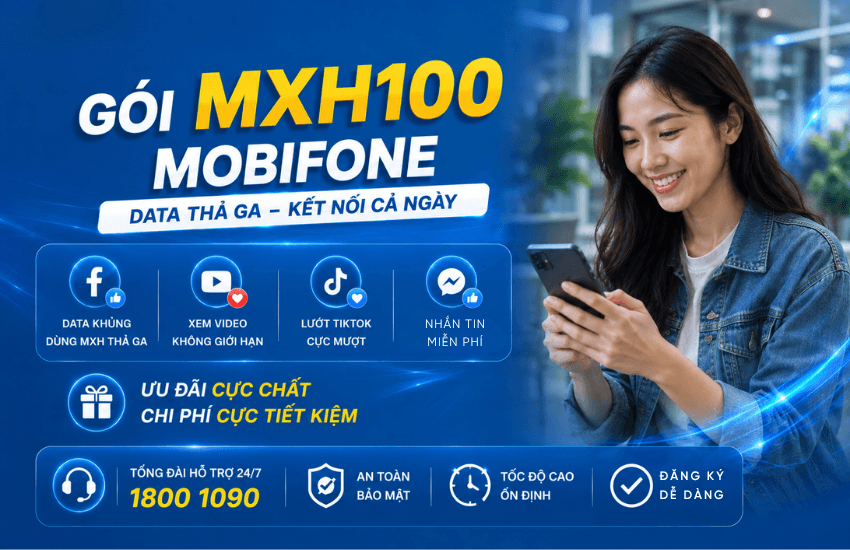 Cách đk gói MXH100 MobiFone FEEE 100% TikTok Facebook và 30GB
