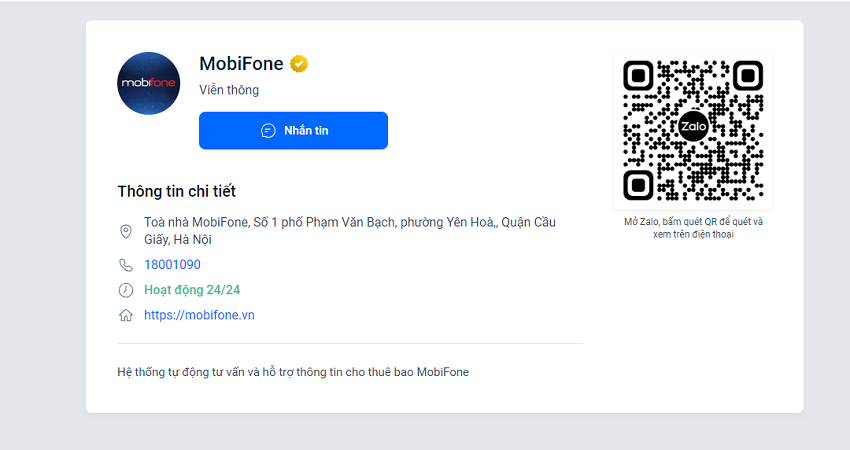 zalo ho tro cua mobifone